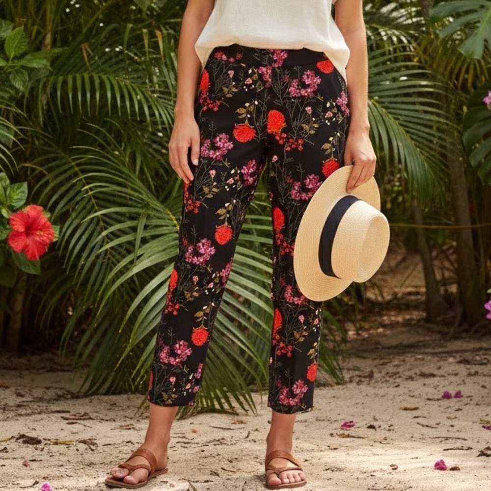 Cynthia Rowley Tropical Floral Ankle Pants Print Boho Maximalist Vibrant Summer